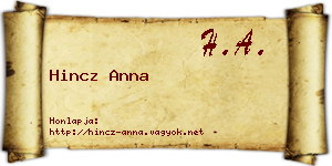 Hincz Anna névjegykártya
